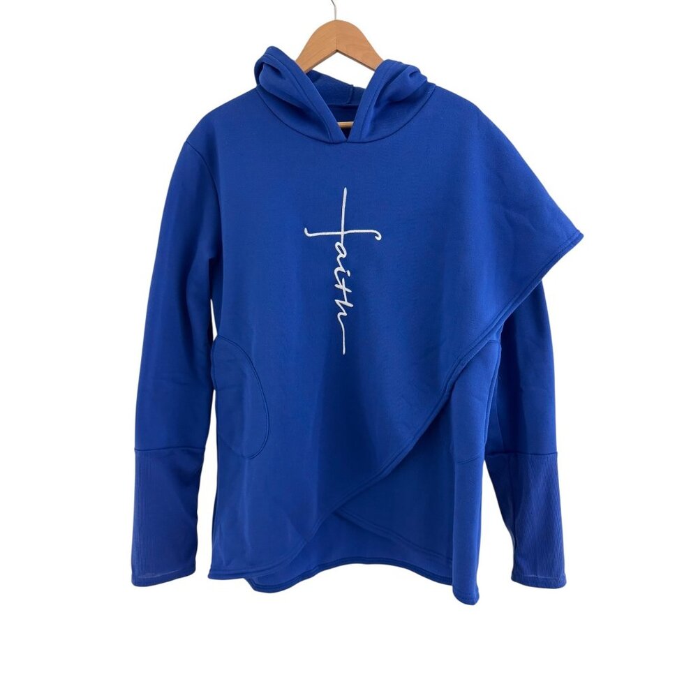 Faith Cross Christian Blue Hoodie Sweatshirt‎ Wrap Size 3XL Wrap Pockets Jesus